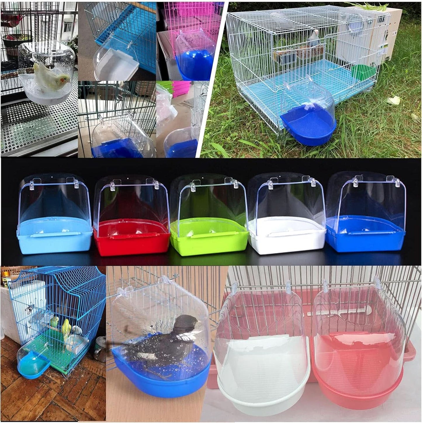Bird Bath for Caged Birds - Parrot, Parakeet, Canary, and Budgerigar Bathing Tub and Cleaning Accessory
