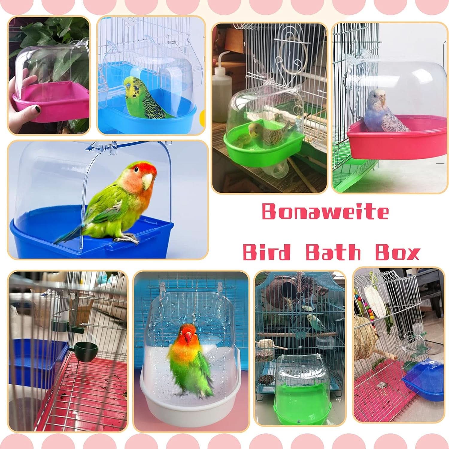 Bird Bath for Caged Birds - Parrot, Parakeet, Canary, and Budgerigar Bathing Tub and Cleaning Accessory
