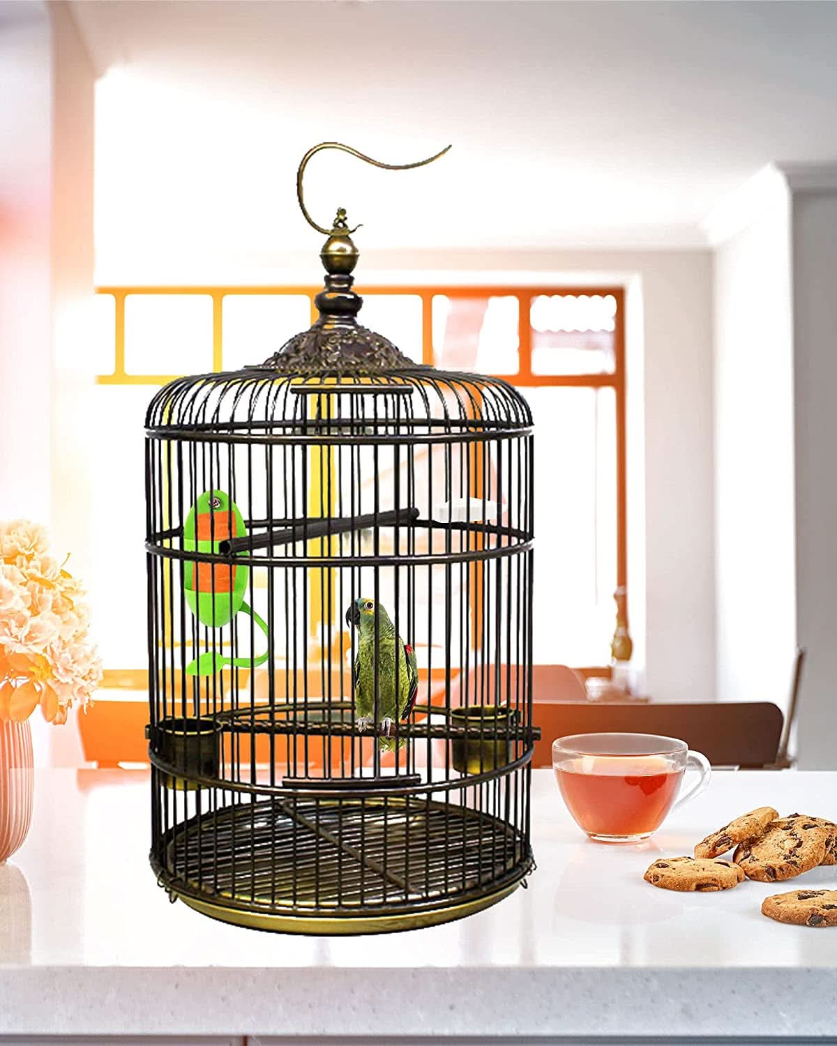 Bird Food Holder with Cuttlebone, Plastic Bird Cage Feeder Stand for Parrots, Budgies, Parakeets, Cockatiels, and Chickens