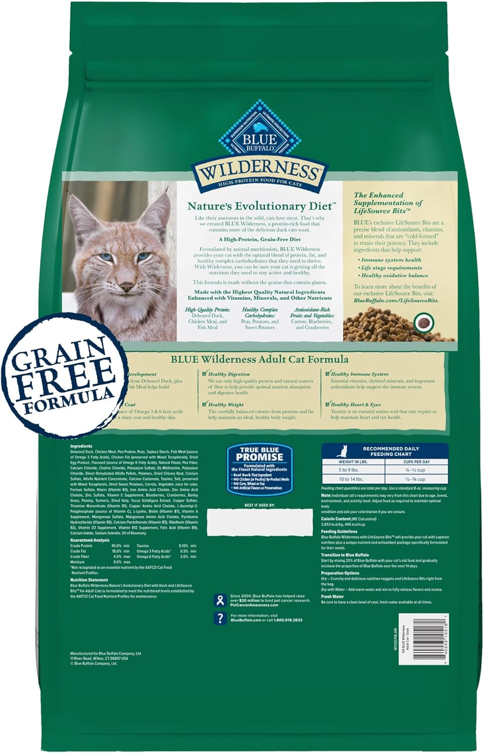 Blue Buffalo Wilderness High-Protein Grain-Free Adult Dry Cat Food with Duck, 11 lb Bag - Supports Health and Wellness