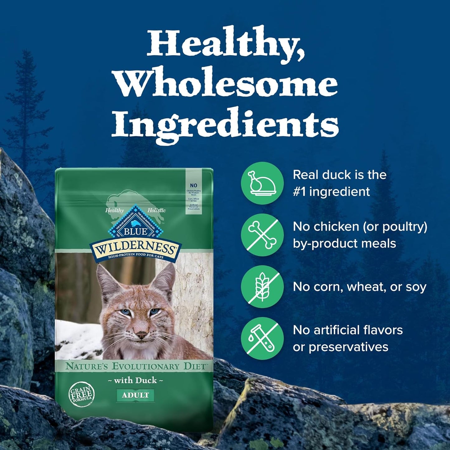 Blue Buffalo Wilderness High-Protein Grain-Free Adult Dry Cat Food with Duck, 11 lb Bag - Supports Health and Wellness