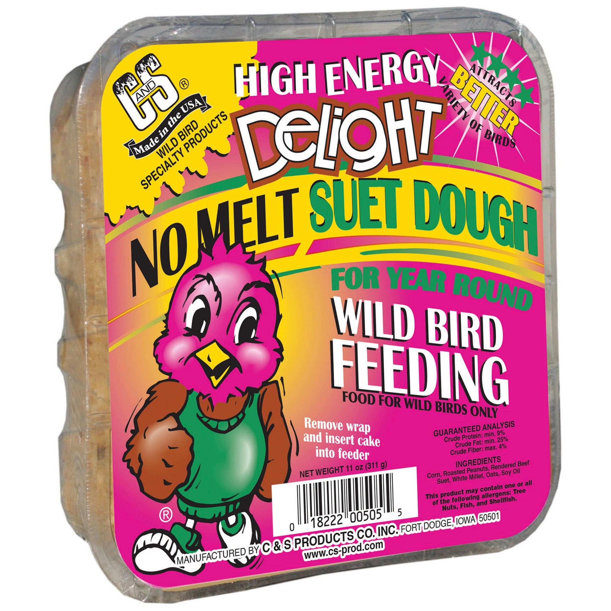 C&S High Energy Delight No Melt Suet Dough, 11 Oz Cake, Wild Bird Feed