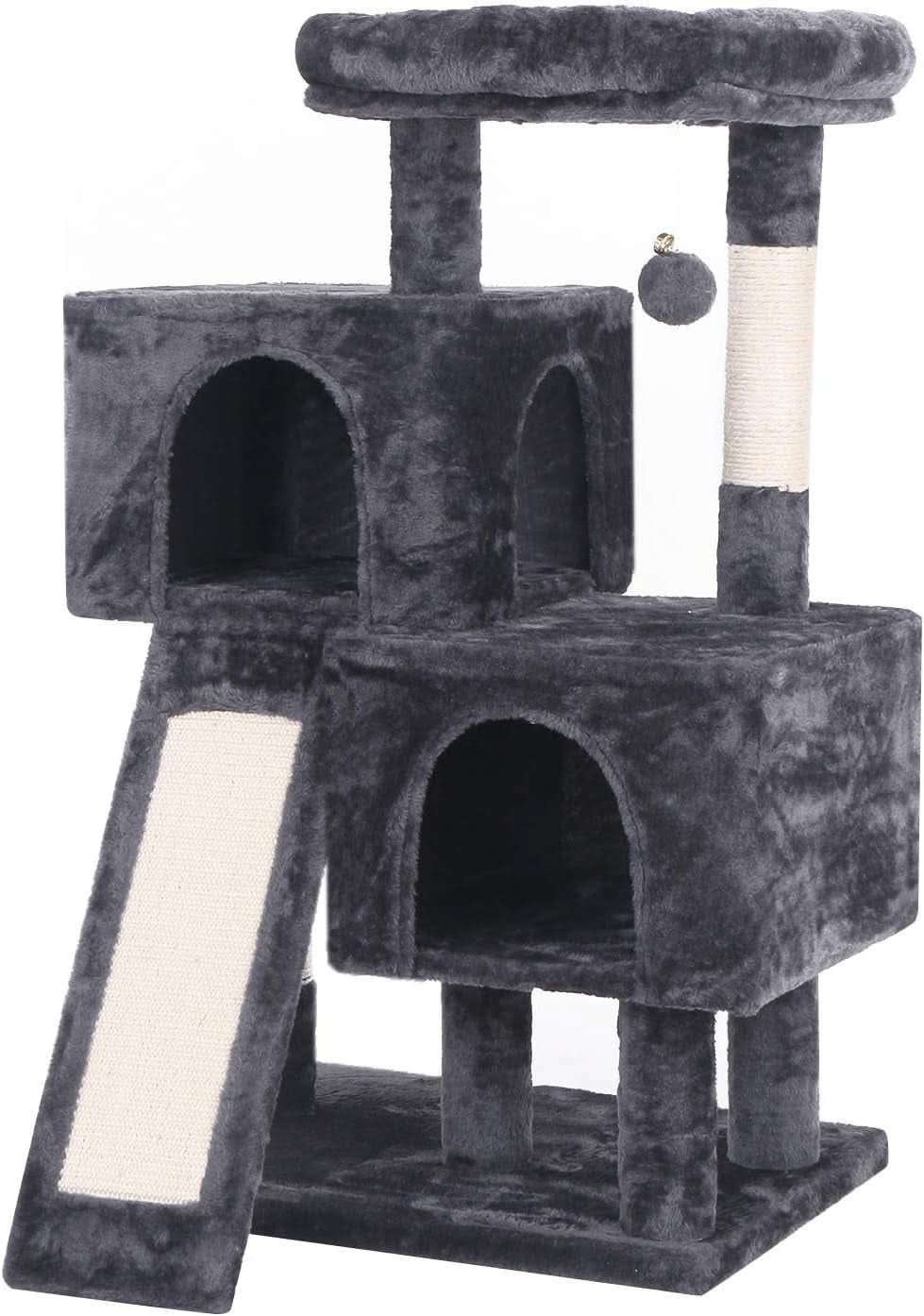 Cat Tree Condo with Sisal Scratching Posts, Plush Perches, and Dual Houses - Grey MMJ10B Kitty Activity Center
