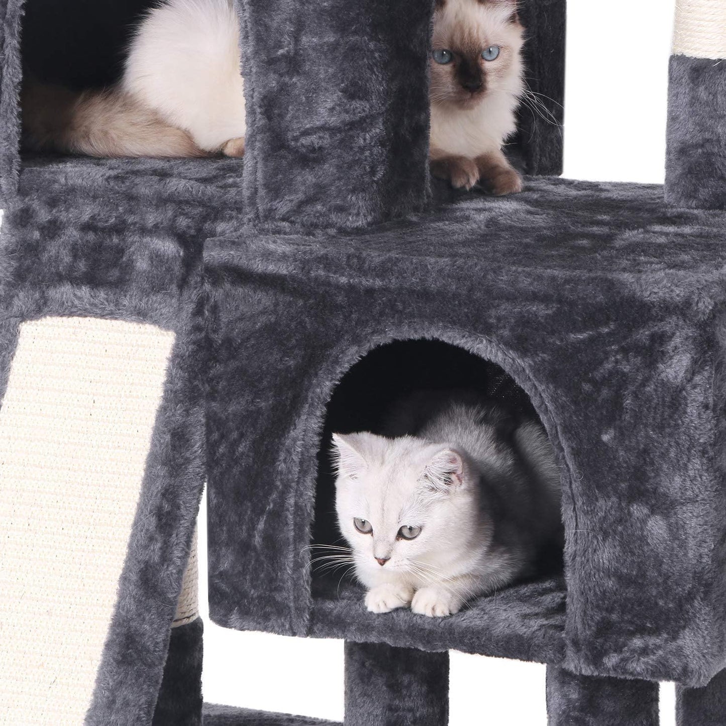 Cat Tree Condo with Sisal Scratching Posts, Plush Perches, and Dual Houses - Grey MMJ10B Kitty Activity Center