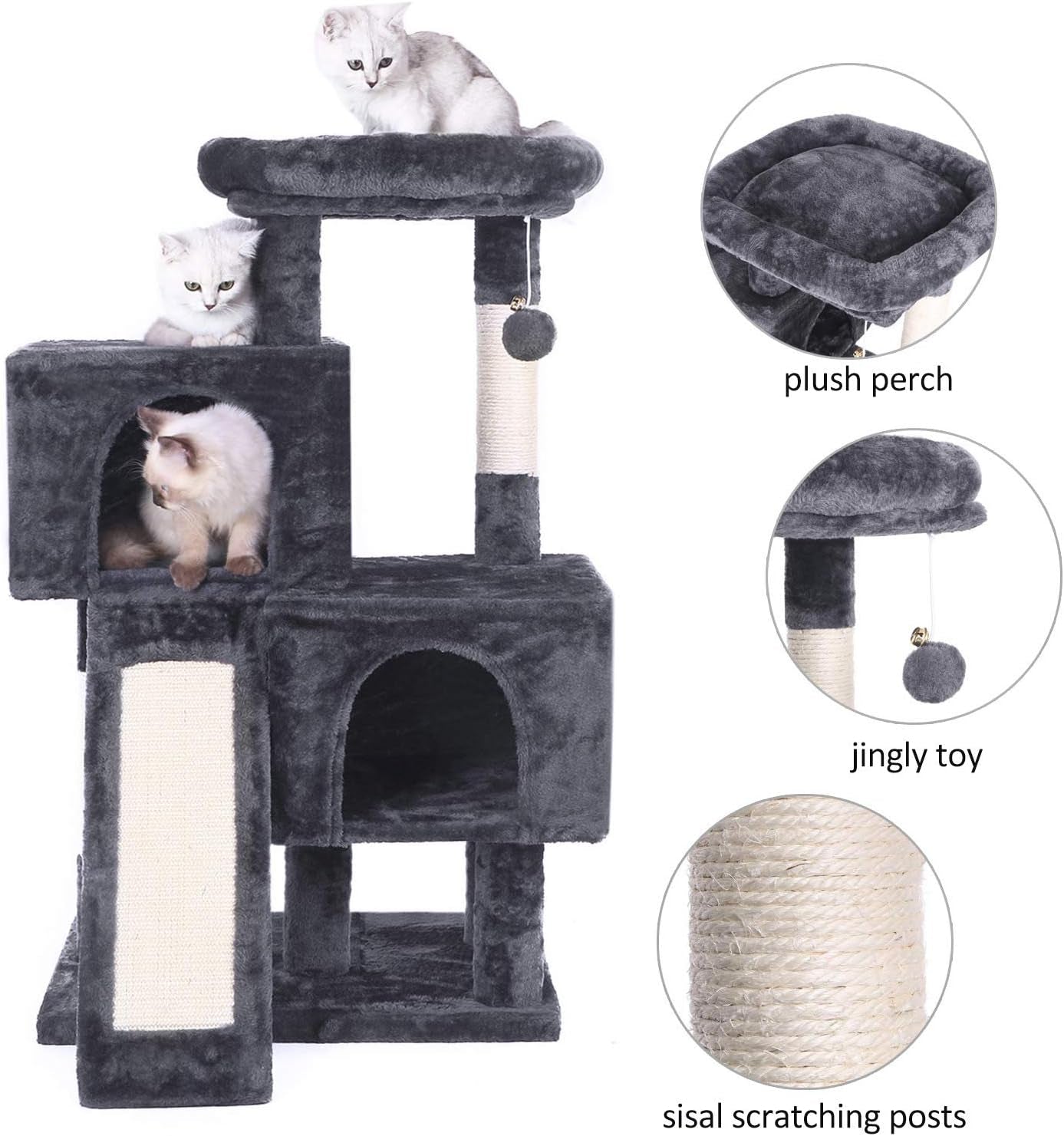 Cat Tree Condo with Sisal Scratching Posts, Plush Perches, and Dual Houses - Grey MMJ10B Kitty Activity Center