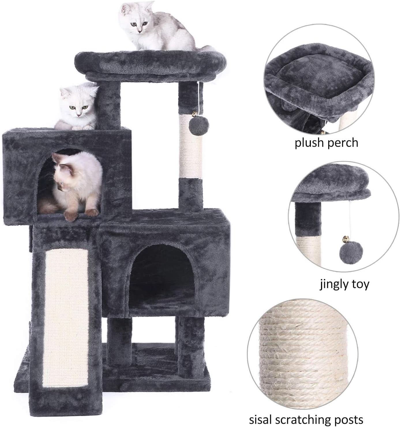 Cat Tree Condo with Sisal Scratching Posts, Plush Perches, and Dual Houses - Grey MMJ10B Kitty Activity Center
