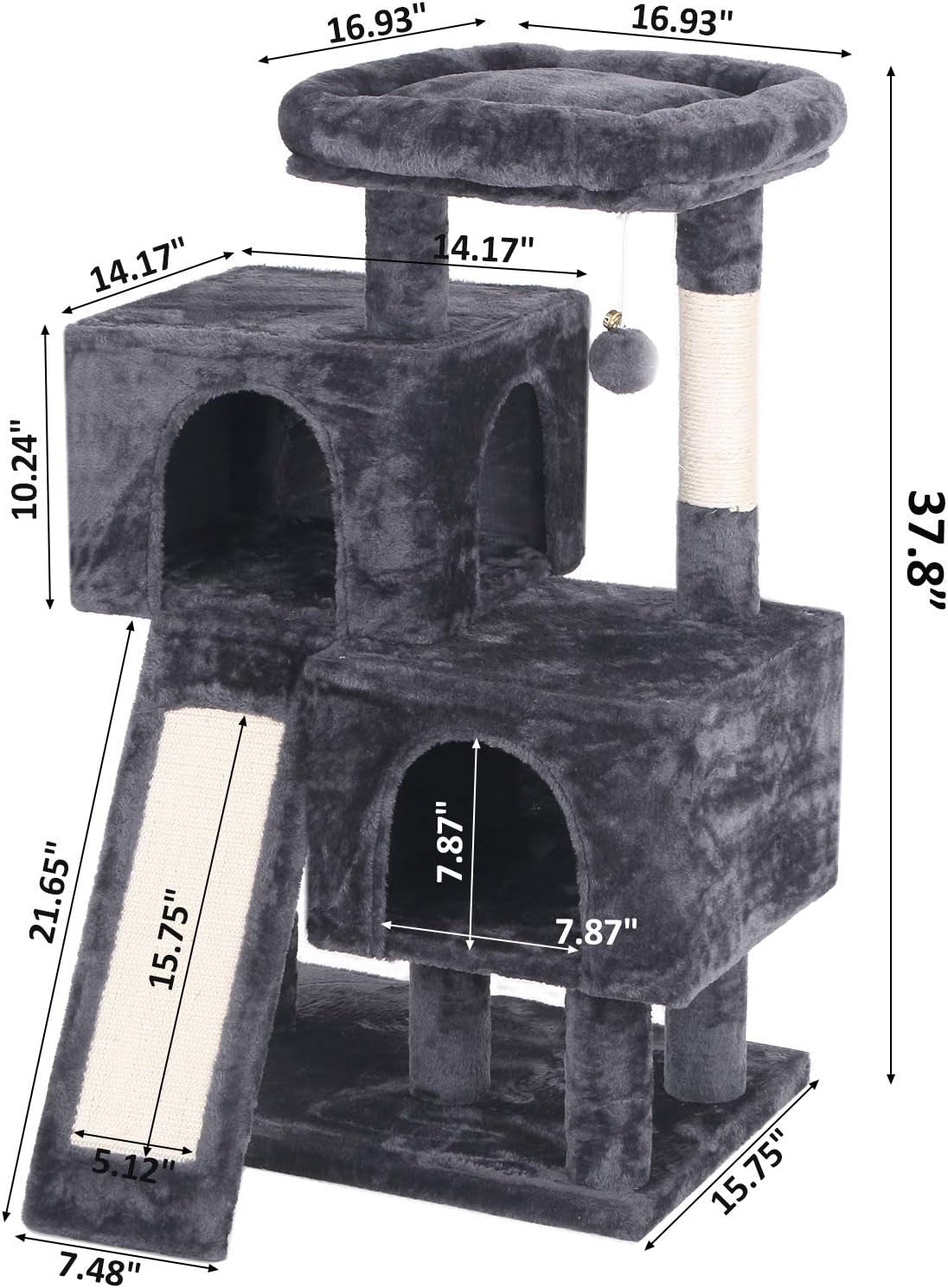 Cat Tree Condo with Sisal Scratching Posts, Plush Perches, and Dual Houses - Grey MMJ10B Kitty Activity Center