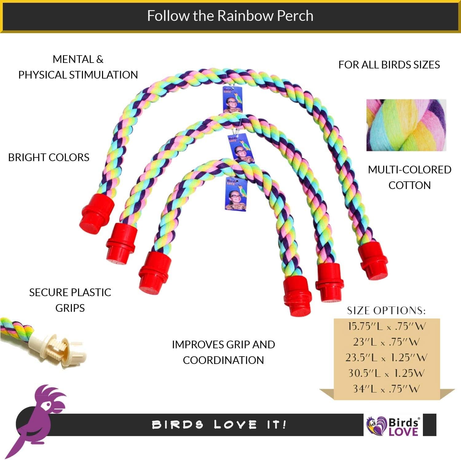 Cotton Rope Comfy Cable Perch Set for Birds - 23.5" Length, Ideal for African Greys, Amazons, Eclectus, Macaws, Cockatoos, and Similar Sized Birds