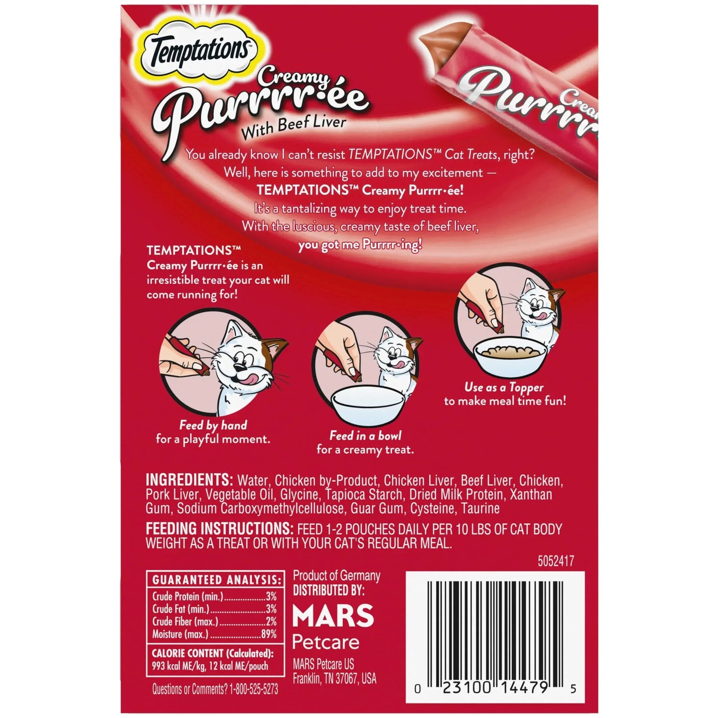 Creamy Puree with Beef Liver Lickable, Squeezable Cat Treats, 16-Pack of 12G Pouches