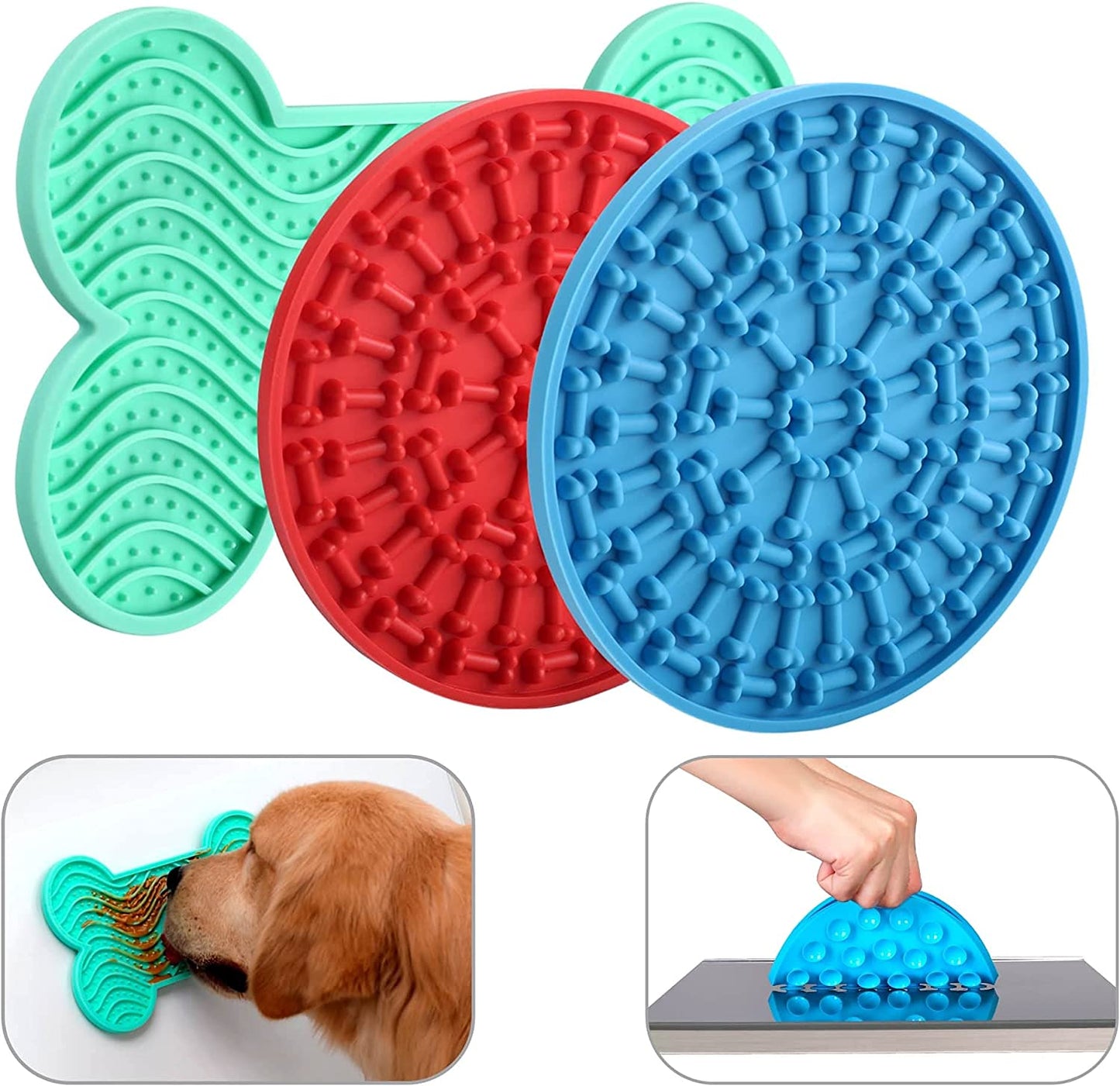 Dog Lick Pad Set - Boredom and Anxiety Relief for Bath Time, 3-Pack Slow Feeder with Strong Suction for Peanut Butter Treats