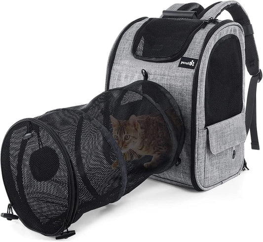 Expandable Pet Carrier Backpack with Tunnel - Breathable Mesh Dog and Cat Backpack for Hiking, Travel, and Outdoor Use, Accommodates Pets up to 18 lbs