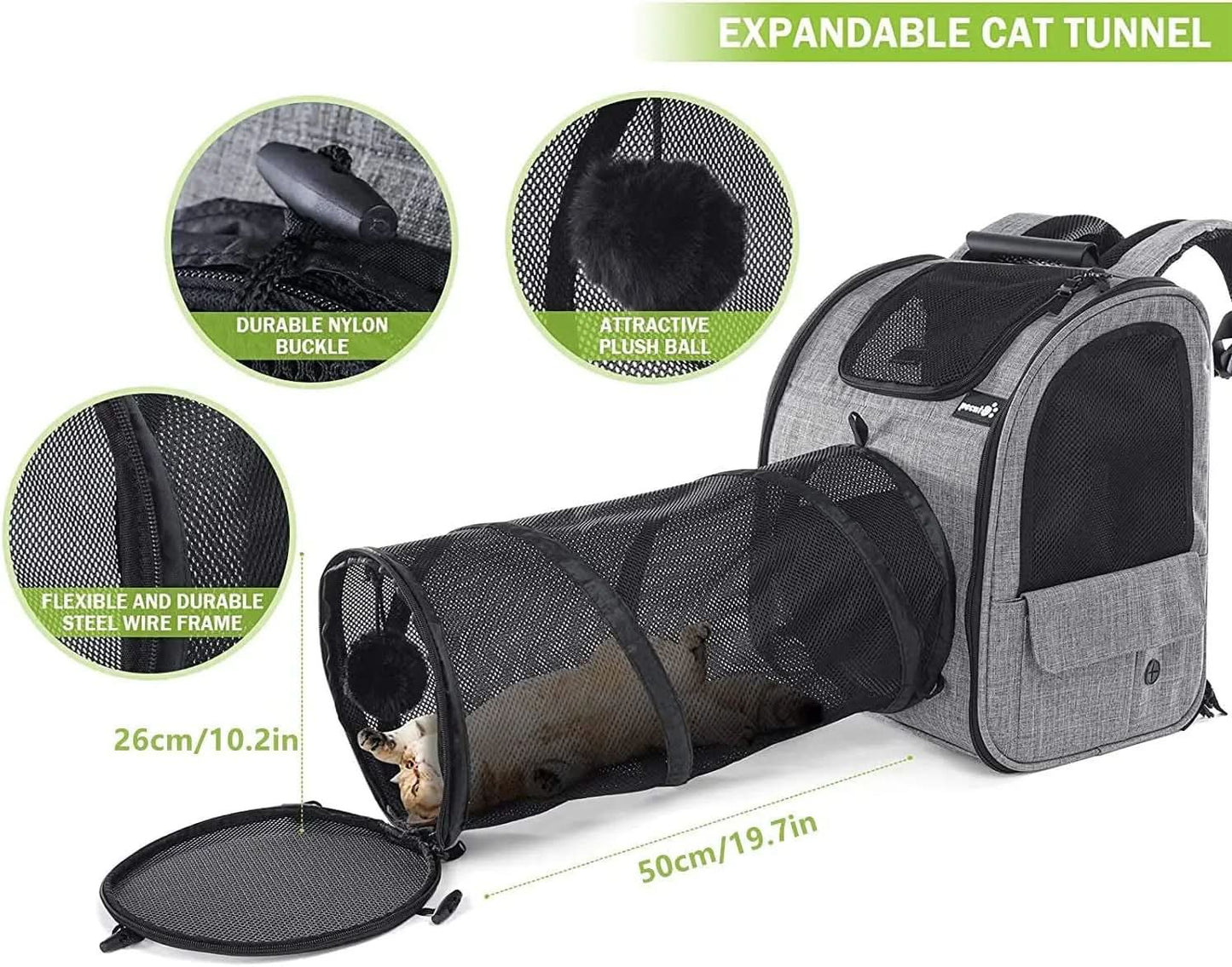 Expandable Pet Carrier Backpack with Tunnel - Breathable Mesh Dog and Cat Backpack for Hiking, Travel, and Outdoor Use, Accommodates Pets up to 18 lbs