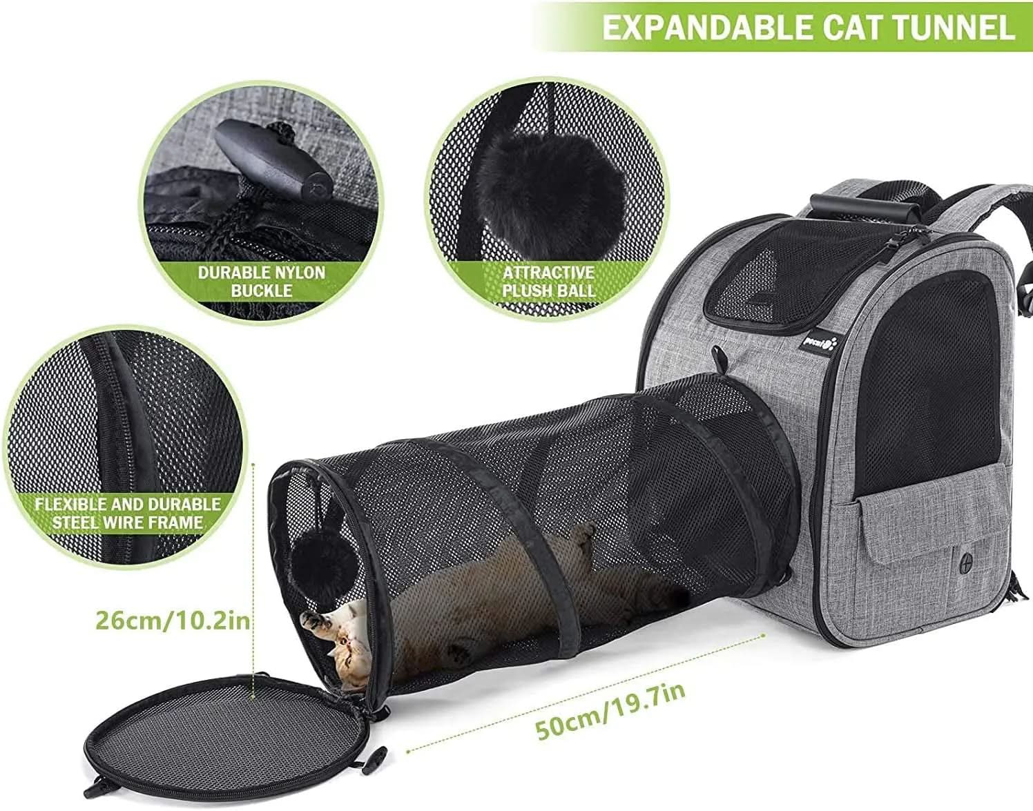 Expandable Pet Carrier Backpack with Tunnel - Breathable Mesh Dog and Cat Backpack for Hiking, Travel, and Outdoor Use, Accommodates Pets up to 18 lbs