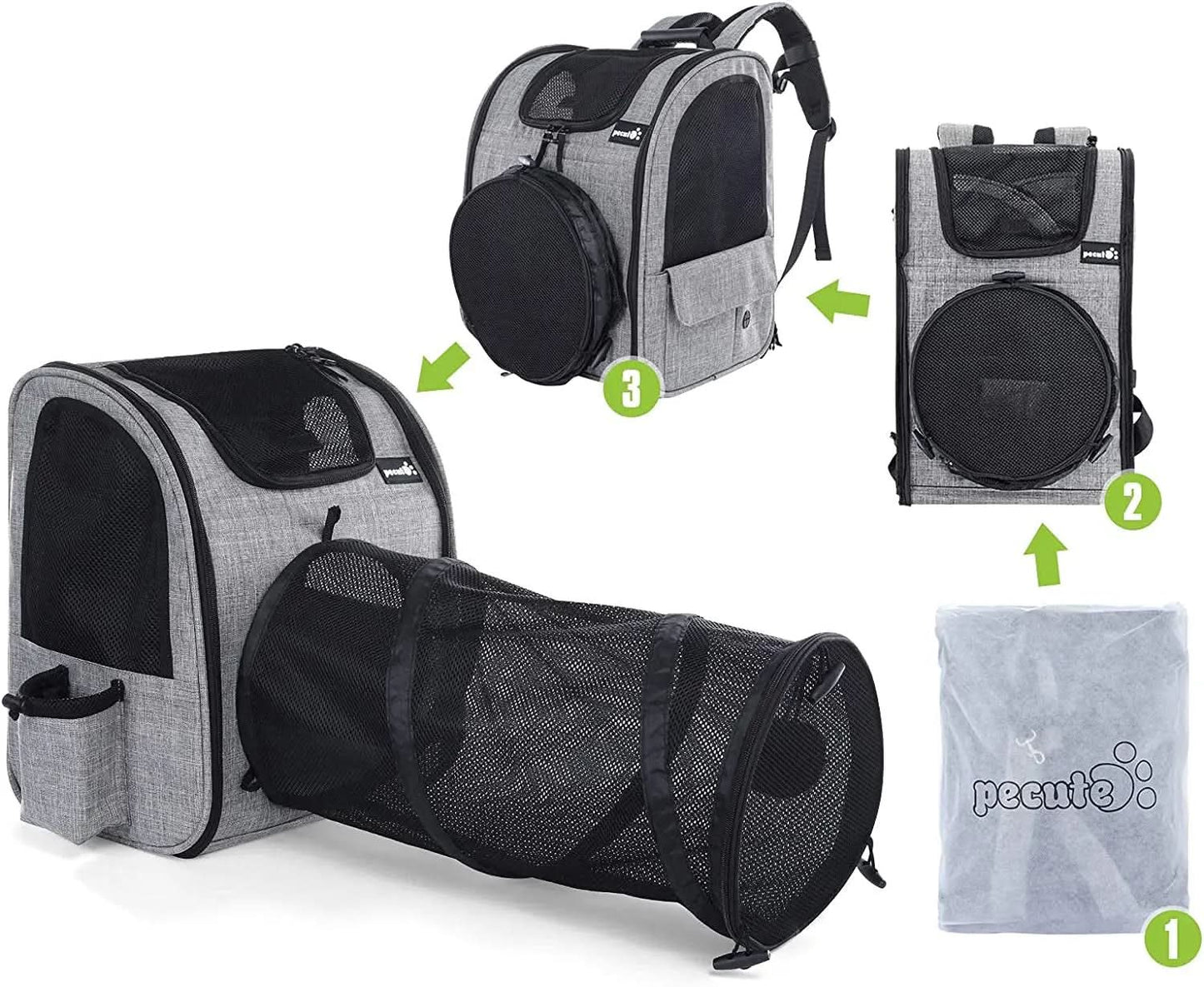 Expandable Pet Carrier Backpack with Tunnel - Breathable Mesh Dog and Cat Backpack for Hiking, Travel, and Outdoor Use, Accommodates Pets up to 18 lbs