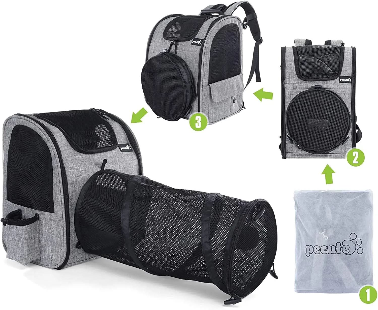 Expandable Pet Carrier Backpack with Tunnel - Breathable Mesh Dog and Cat Backpack for Hiking, Travel, and Outdoor Use, Accommodates Pets up to 18 lbs