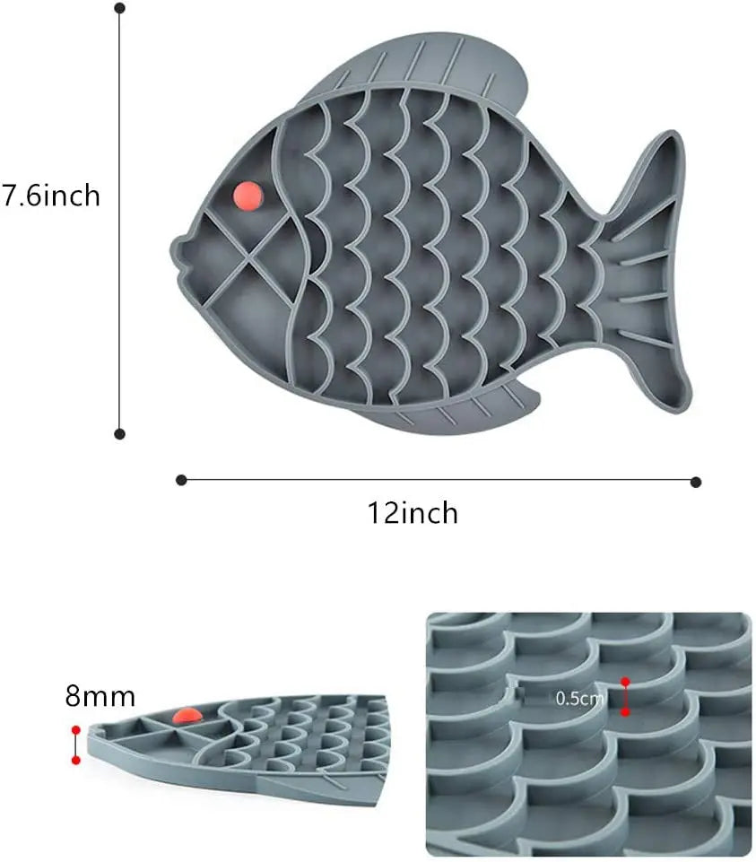 Fish-Shaped Cat Slow Feeder and Lick Mat Puzzle for Dogs and Cats - Engaging Alternative to Traditional Slow Feeder Bowls for IQ Enhancement and Anxiety Relief