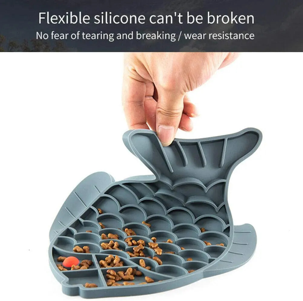 Fish-Shaped Cat Slow Feeder and Lick Mat Puzzle for Dogs and Cats - Engaging Alternative to Traditional Slow Feeder Bowls for IQ Enhancement and Anxiety Relief
