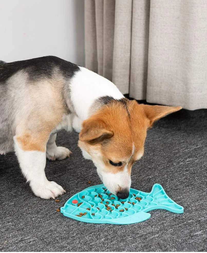 Fish-Shaped Cat Slow Feeder and Lick Mat Puzzle for Dogs and Cats - Engaging Alternative to Traditional Slow Feeder Bowls for IQ Enhancement and Anxiety Relief