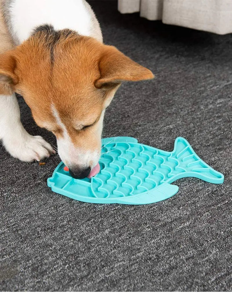 Fish-Shaped Cat Slow Feeder and Lick Mat Puzzle for Dogs and Cats - Engaging Alternative to Traditional Slow Feeder Bowls for IQ Enhancement and Anxiety Relief
