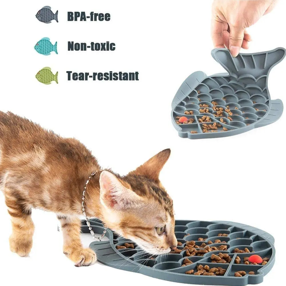 Fish-Shaped Cat Slow Feeder and Lick Mat Puzzle for Dogs and Cats - Engaging Alternative to Traditional Slow Feeder Bowls for IQ Enhancement and Anxiety Relief