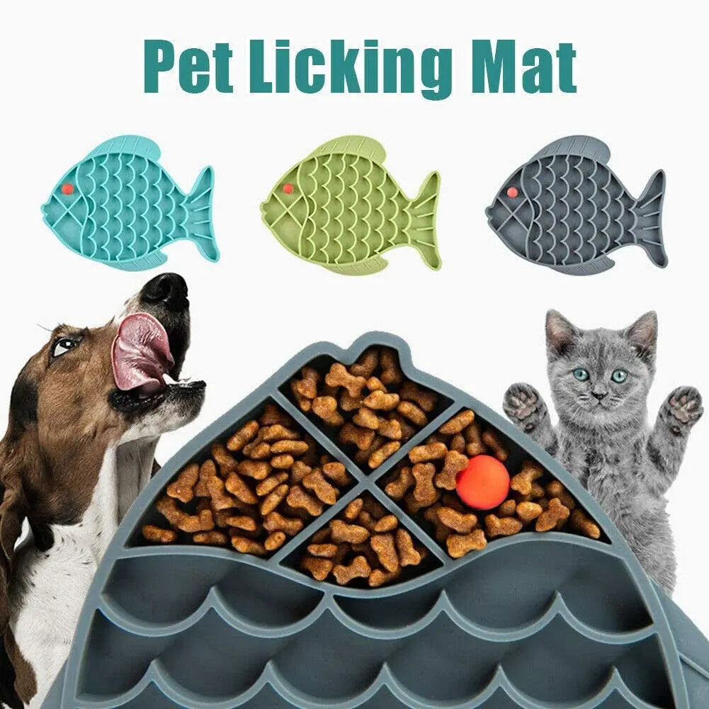 Fish-Shaped Cat Slow Feeder and Lick Mat Puzzle for Dogs and Cats - Engaging Alternative to Traditional Slow Feeder Bowls for IQ Enhancement and Anxiety Relief