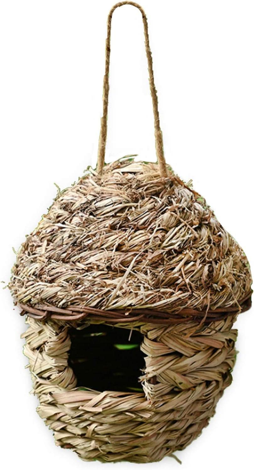 Handwoven Natural Straw Bird Cage Nest House - Cozy Breeding and Resting Space for Parrots, Canaries, Finches, and Cockatiels