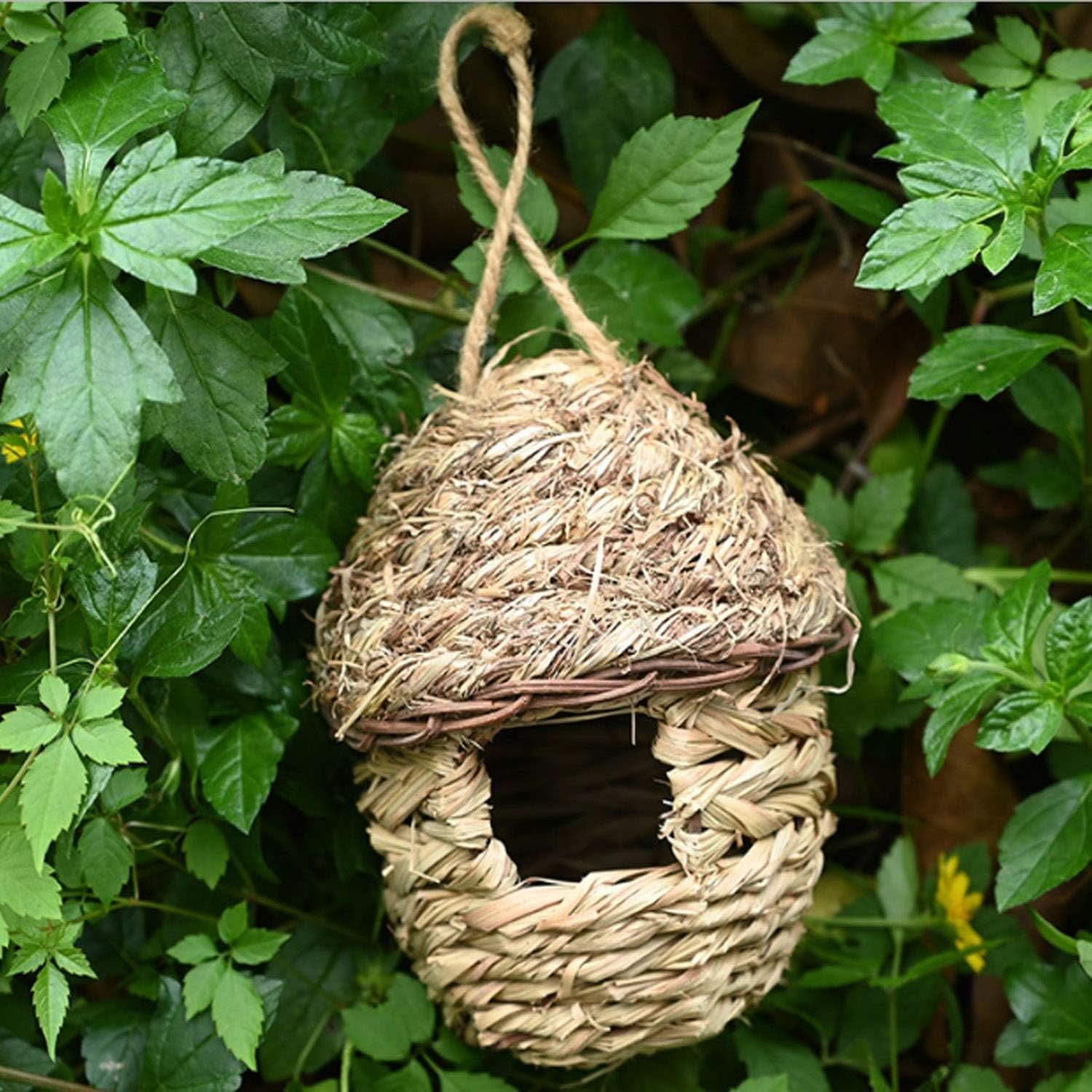 Handwoven Natural Straw Bird Cage Nest House - Cozy Breeding and Resting Space for Parrots, Canaries, Finches, and Cockatiels