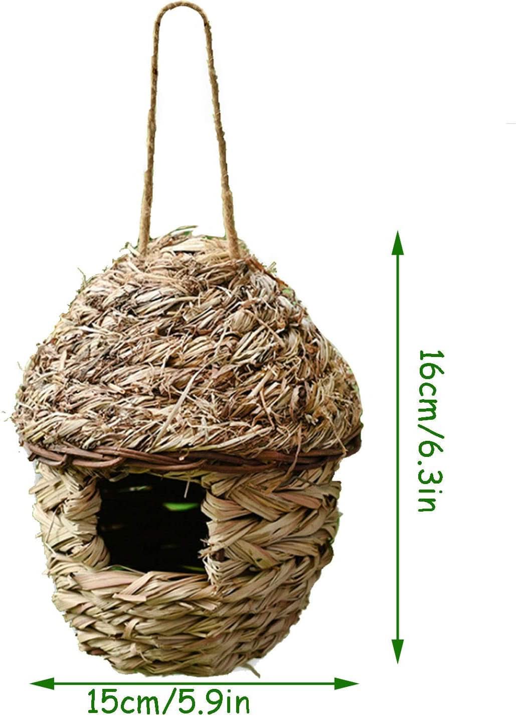 Handwoven Natural Straw Bird Cage Nest House - Cozy Breeding and Resting Space for Parrots, Canaries, Finches, and Cockatiels
