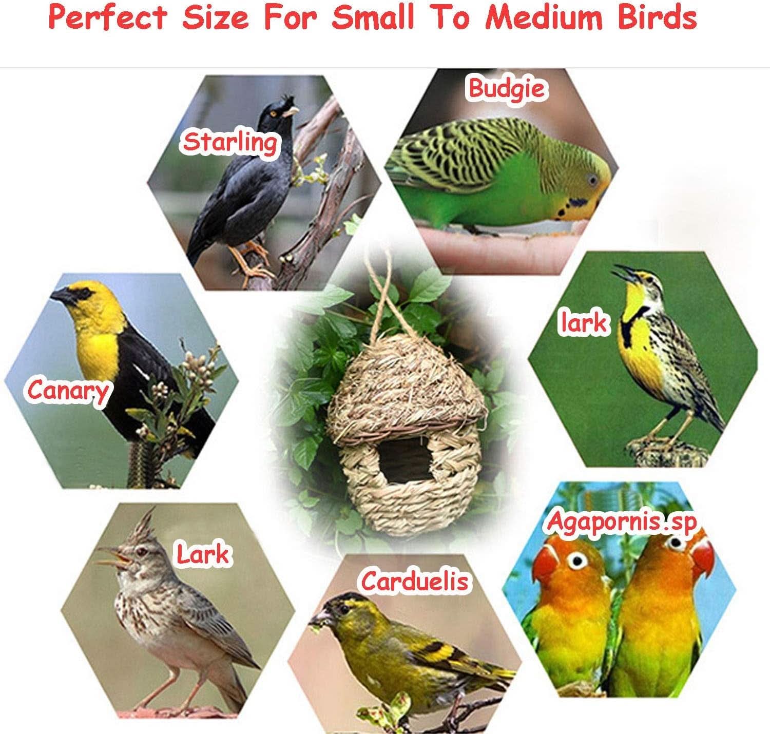 Handwoven Natural Straw Bird Cage Nest House - Cozy Breeding and Resting Space for Parrots, Canaries, Finches, and Cockatiels