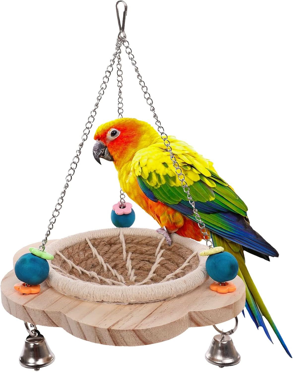 Hemp Rope Bird Nest: Hanging Parrot House with Toys, Bells, and Cotton Rope; Ideal Hatching Hut Hammock Swing for Cockatiel Habitat and Cage Accessories