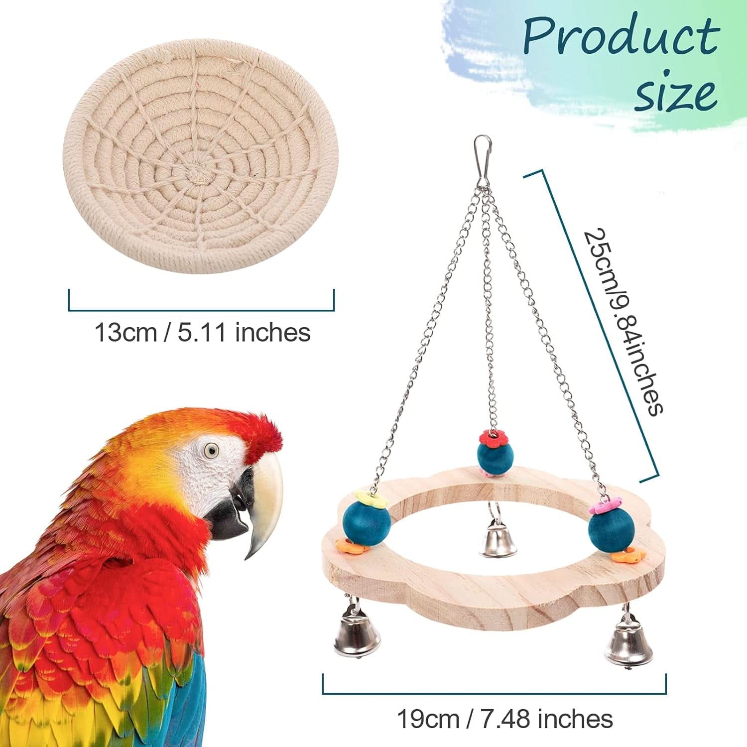 Hemp Rope Bird Nest: Hanging Parrot House with Toys, Bells, and Cotton Rope; Ideal Hatching Hut Hammock Swing for Cockatiel Habitat and Cage Accessories