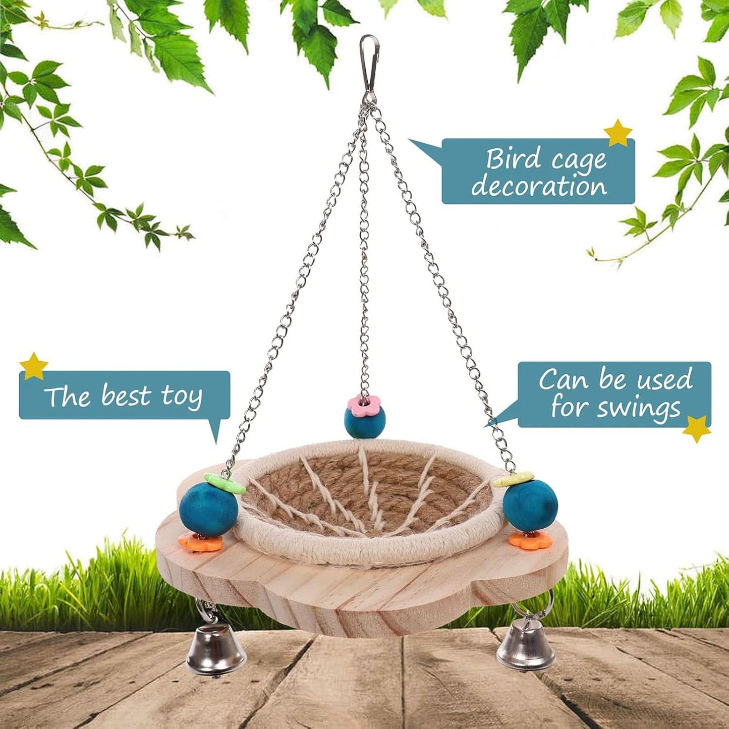 Hemp Rope Bird Nest: Hanging Parrot House with Toys, Bells, and Cotton Rope; Ideal Hatching Hut Hammock Swing for Cockatiel Habitat and Cage Accessories