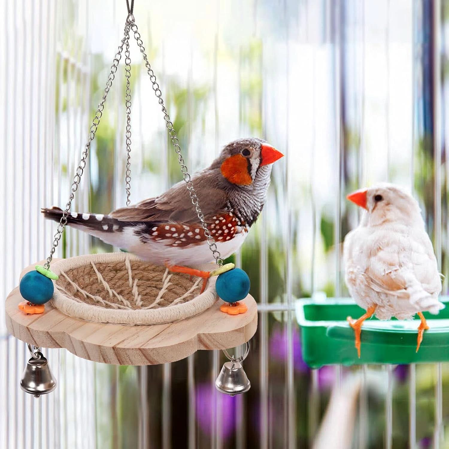 Hemp Rope Bird Nest: Hanging Parrot House with Toys, Bells, and Cotton Rope; Ideal Hatching Hut Hammock Swing for Cockatiel Habitat and Cage Accessories