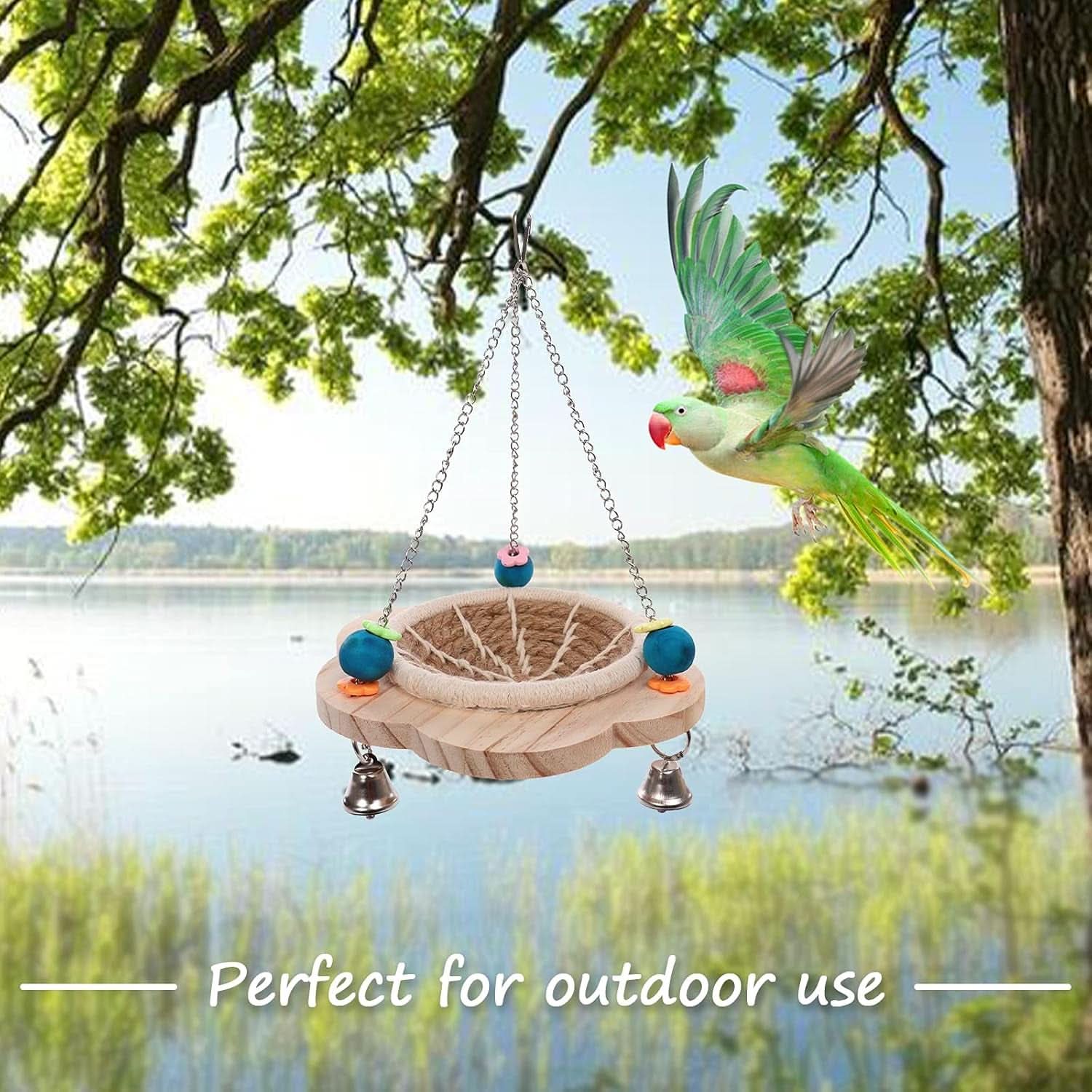Hemp Rope Bird Nest: Hanging Parrot House with Toys, Bells, and Cotton Rope; Ideal Hatching Hut Hammock Swing for Cockatiel Habitat and Cage Accessories
