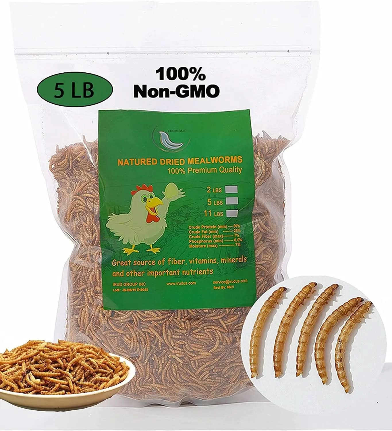 High-Protein Non-GMO Dried Mealworms for Chickens and Poultry - Versatile Treats for Ducks, Wild Birds, Fish, Reptiles, and Amphibians (5 lb)
