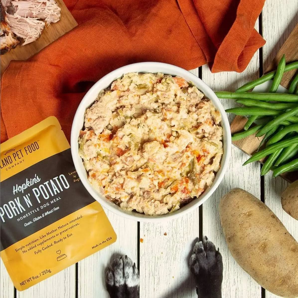 Hopkin's Pork and Potato All-Natural Dog Food, Fully Cooked Microwavable Meal Pouches, Grain and Gluten-Free, Made in the USA, 4 Pack (4 x 9 oz)