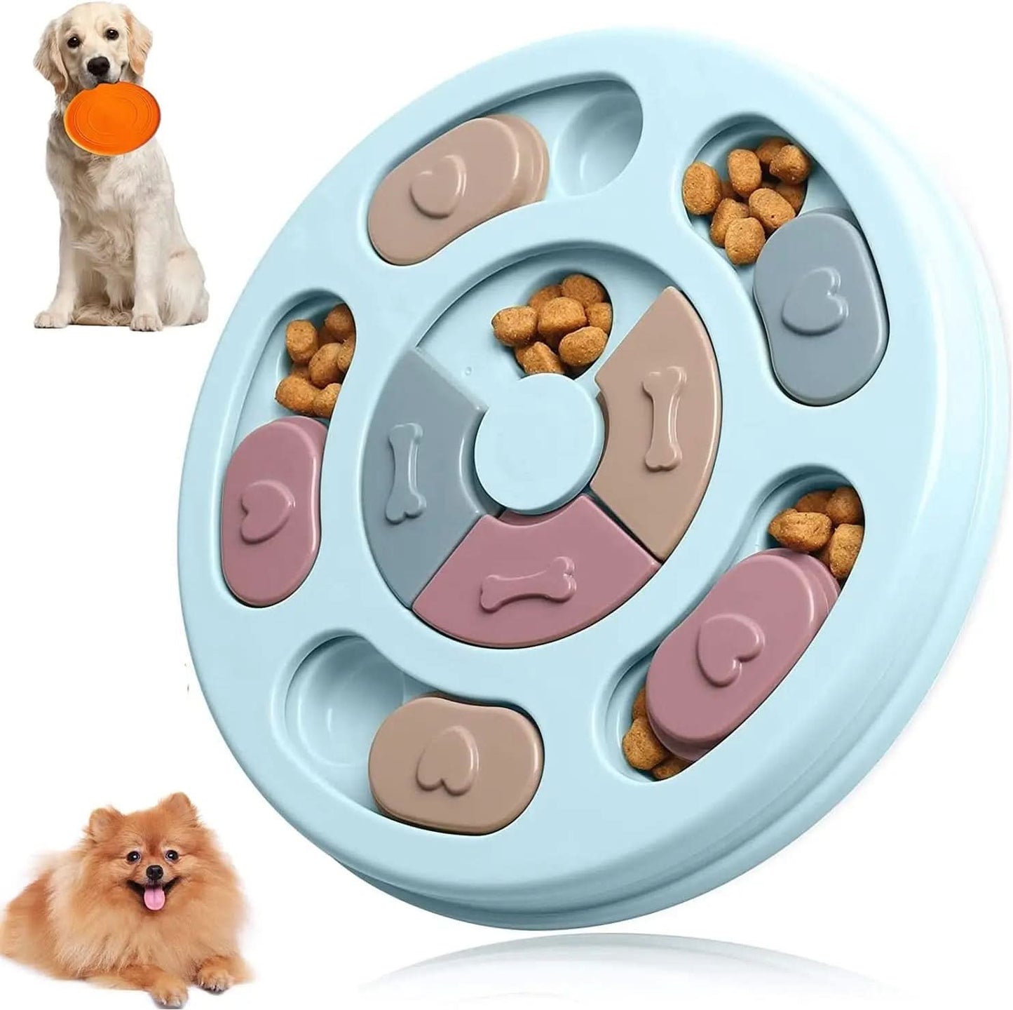 Interactive Dog Puzzle and Flying Turntable Toy Set, Slow Feeder for Enhanced Digestion and Reduced Anxiety in Pets (Blue, Round)