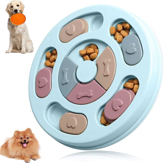 Interactive Dog Puzzle and Flying Turntable Toy Set, Slow Feeder for Enhanced Digestion and Reduced Anxiety in Pets (Blue, Round)