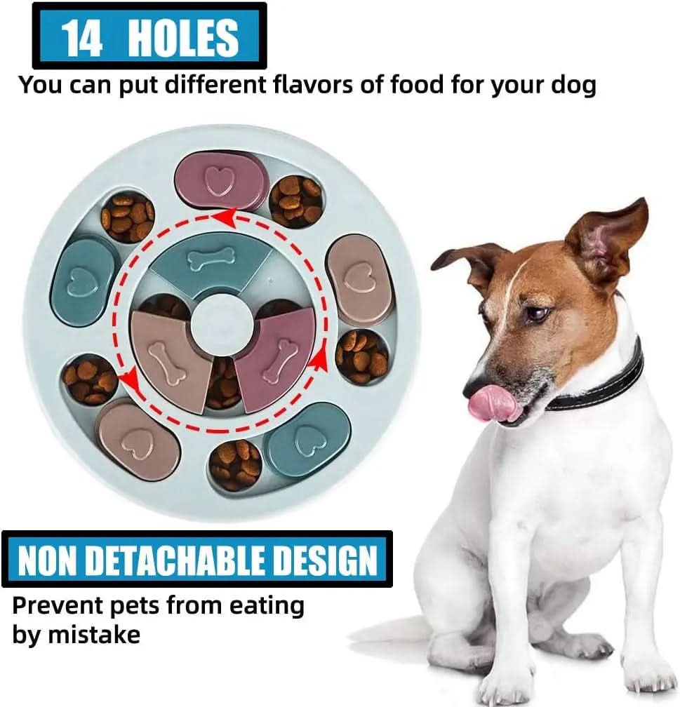 Interactive Dog Puzzle and Flying Turntable Toy Set, Slow Feeder for Enhanced Digestion and Reduced Anxiety in Pets (Blue, Round)