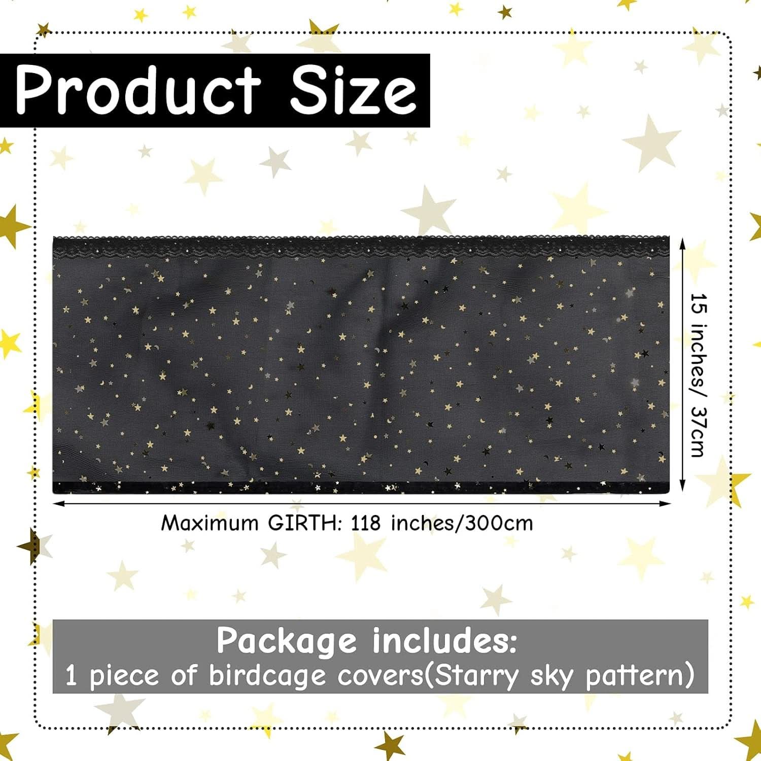 Large Nylon Mesh Bird Cage Cover with Seed and Feather Catcher - Universal Twinkle Star Design for Parakeets, Macaws, and African Grey Cages (Black, XL)