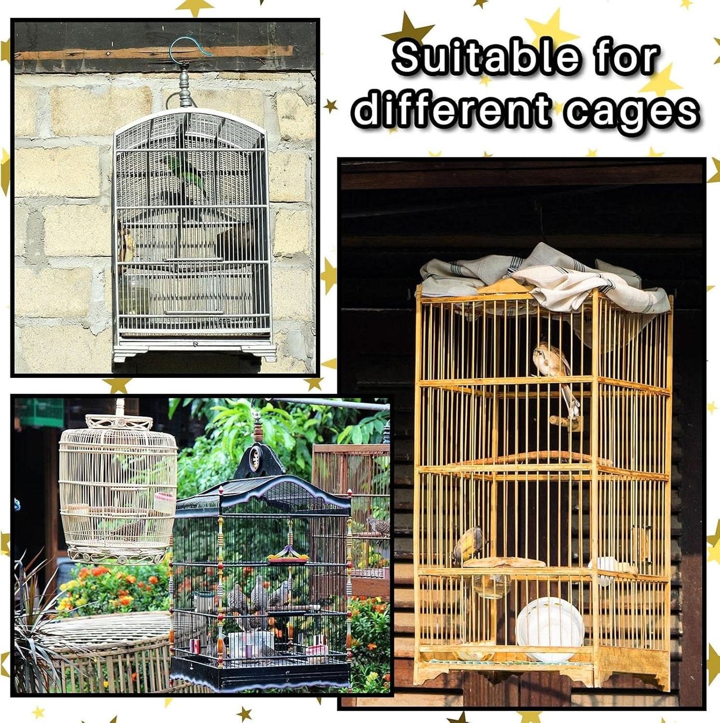 Large Nylon Mesh Bird Cage Cover with Seed and Feather Catcher - Universal Twinkle Star Design for Parakeets, Macaws, and African Grey Cages (Black, XL)