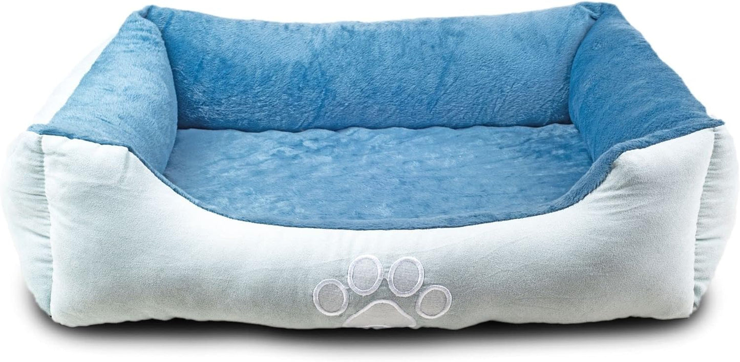 Long Orthopedic Rectangle Bolster Pet Bed, Medium 25x21 Inches, Blue with Orthopedic Insert by
