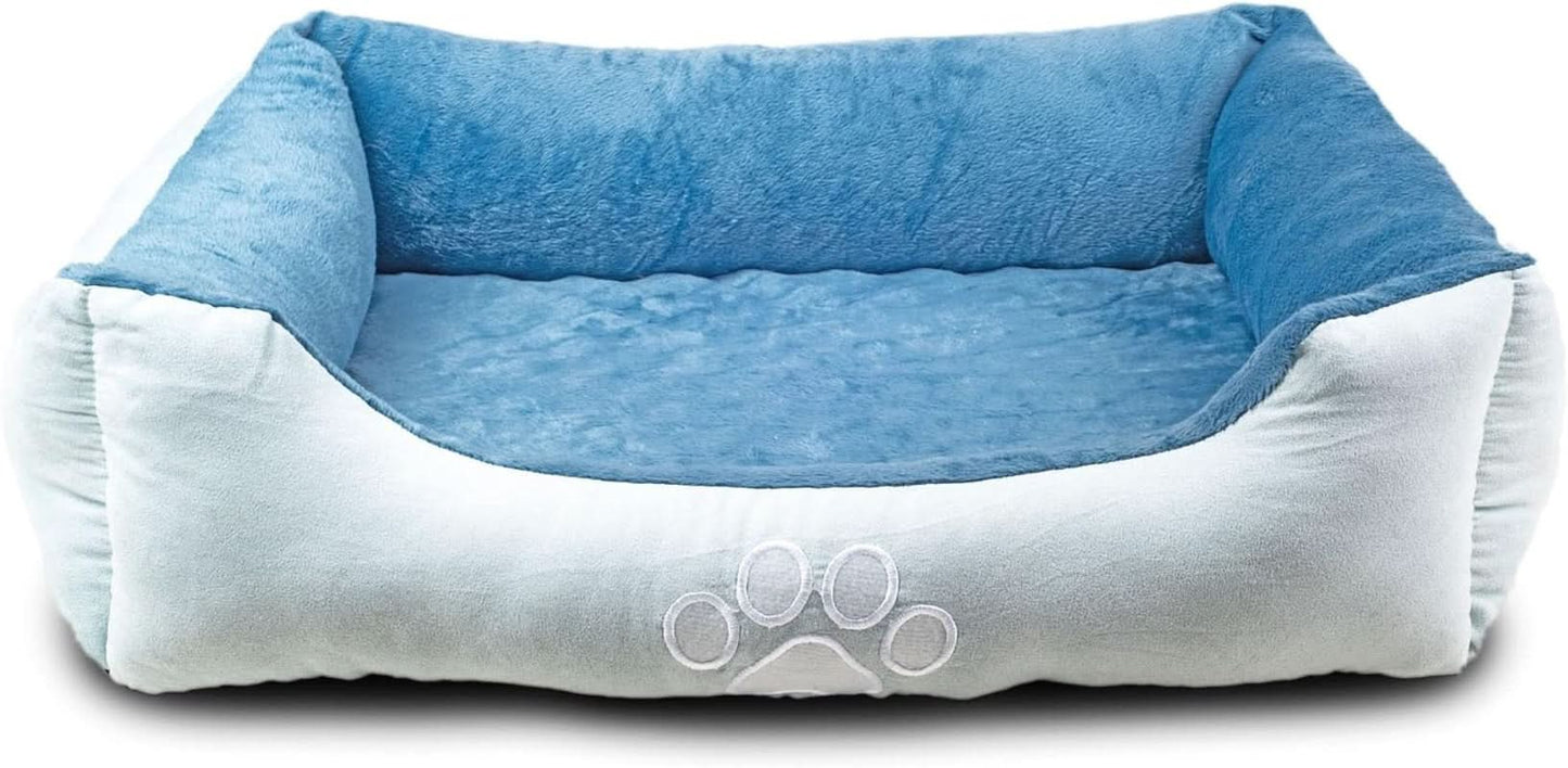 Long Orthopedic Rectangle Bolster Pet Bed, Medium 25x21 Inches, Blue with Orthopedic Insert by