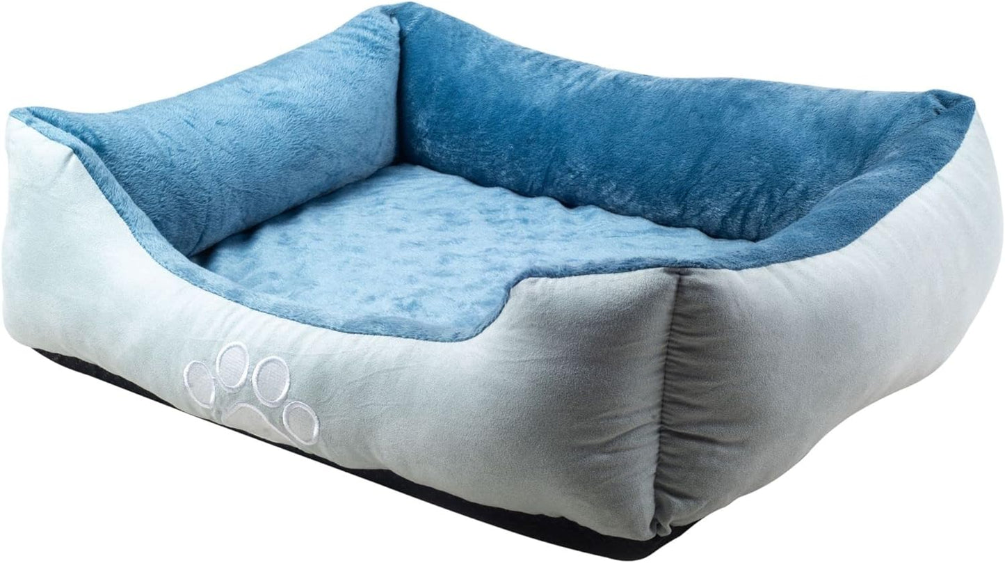 Long Orthopedic Rectangle Bolster Pet Bed, Medium 25x21 Inches, Blue with Orthopedic Insert by
