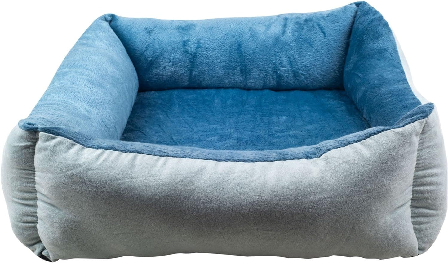 Long Orthopedic Rectangle Bolster Pet Bed, Medium 25x21 Inches, Blue with Orthopedic Insert by