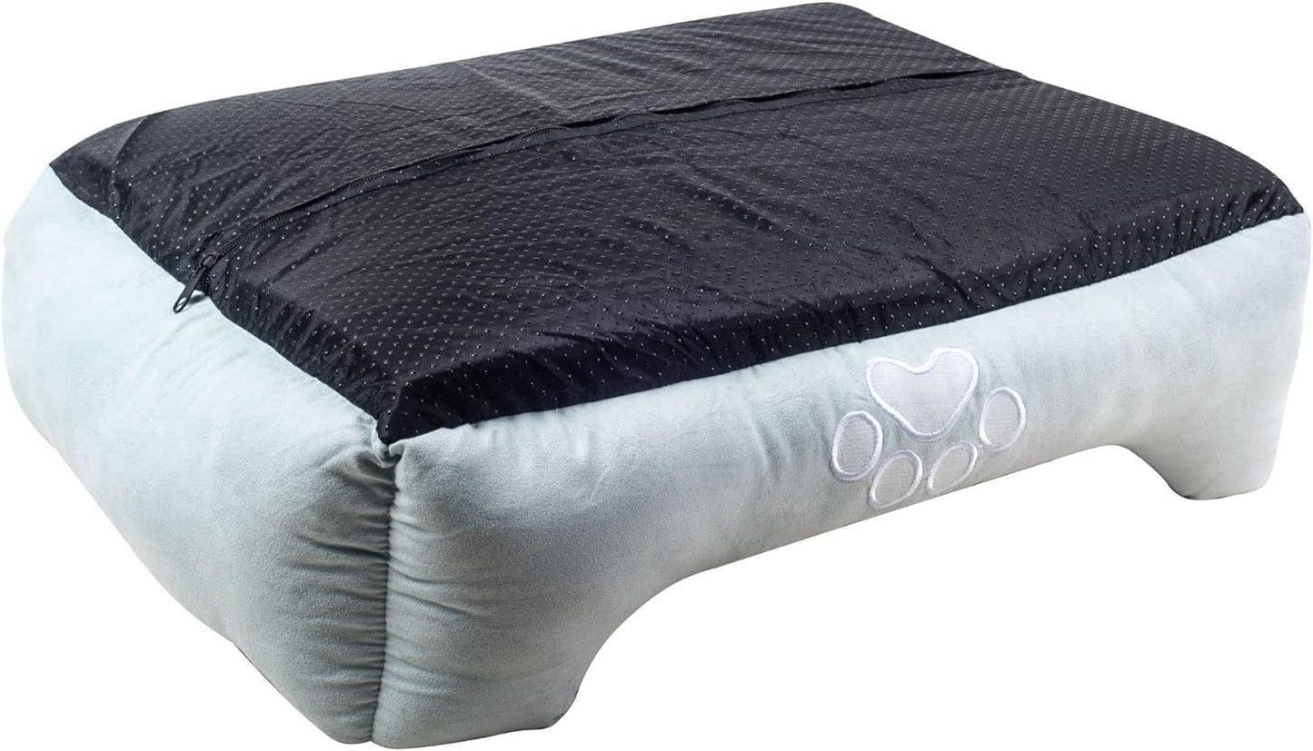 Long Orthopedic Rectangle Bolster Pet Bed, Medium 25x21 Inches, Blue with Orthopedic Insert by