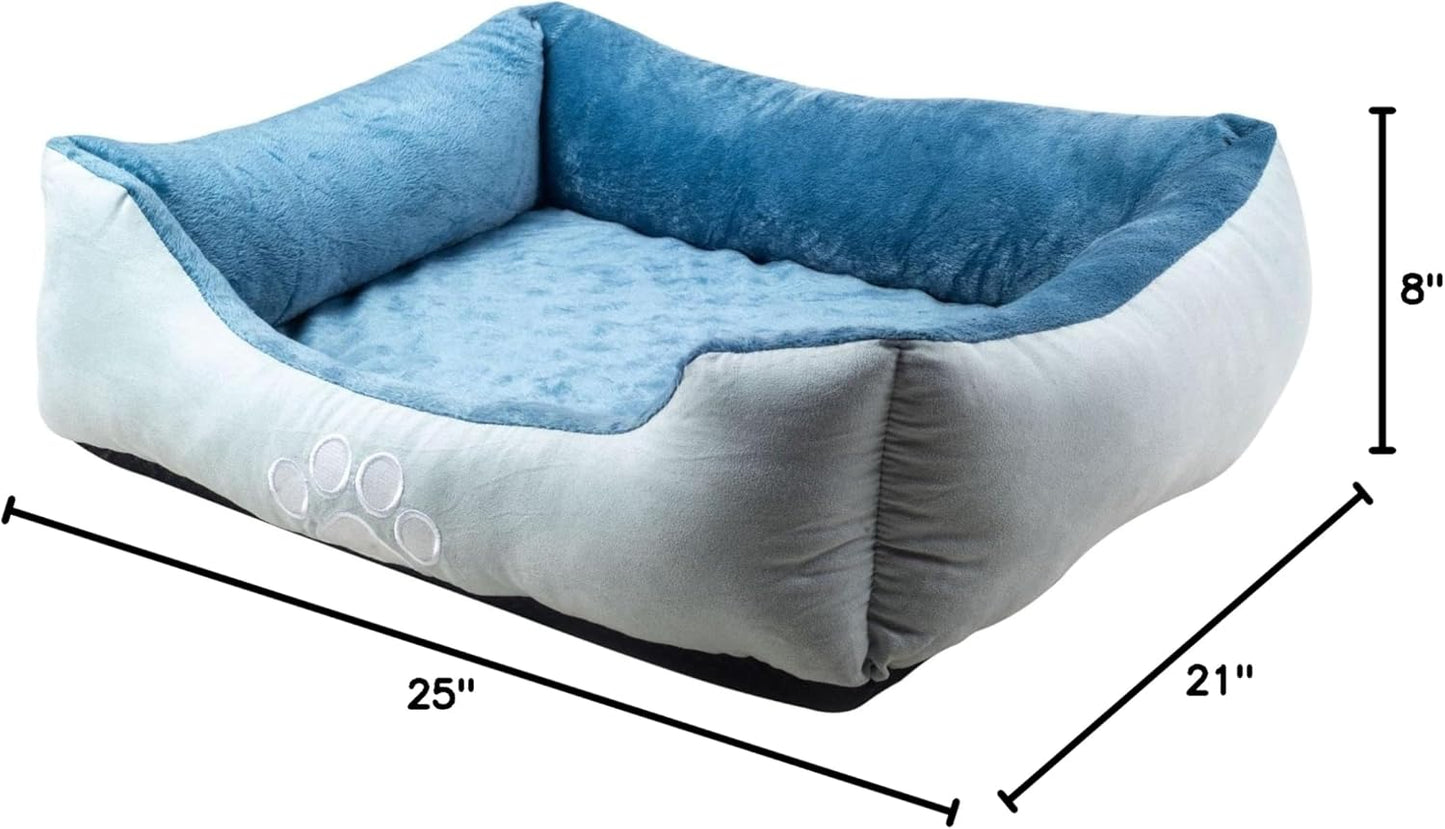 Long Orthopedic Rectangle Bolster Pet Bed, Medium 25x21 Inches, Blue with Orthopedic Insert by