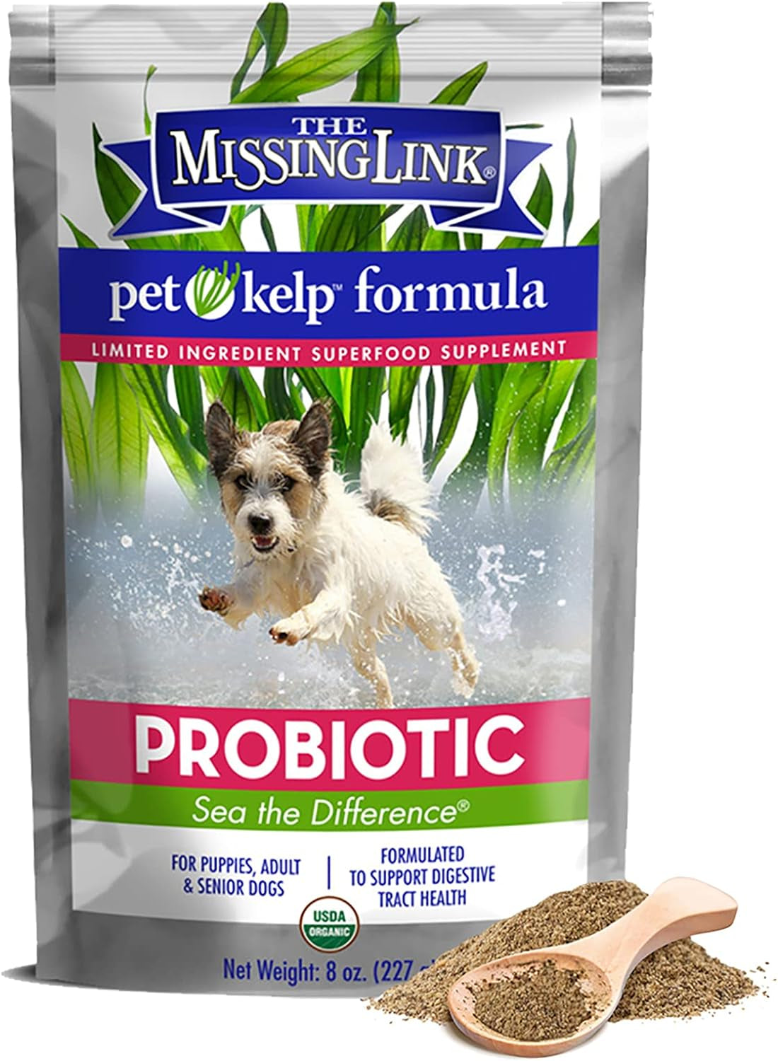 Missing Link Pet Kelp Canine Probiotic 8oz Superfood Powder Supplement, Organic Limited Ingredient Formula for Canine Digestive Health