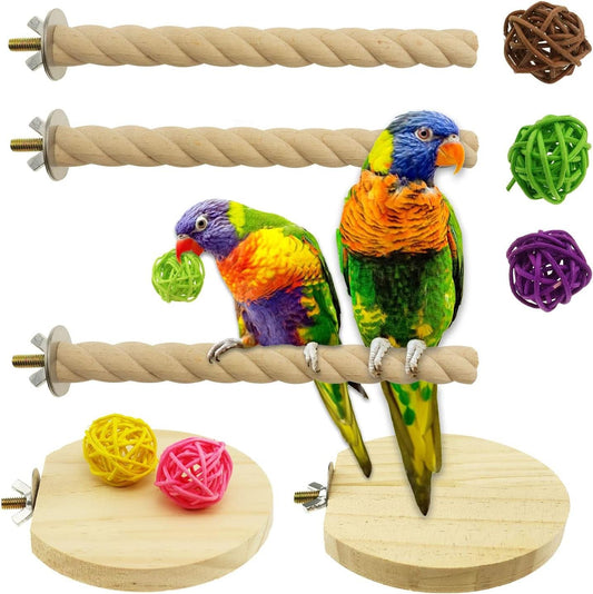 Natural Wood Bird Perch Set for Cages - 11 Pack of Wooden Stand Accessories for Parrots, Parakeets, Budgies, Cockatiels, Conures, Macaws, and Finches (Type A)