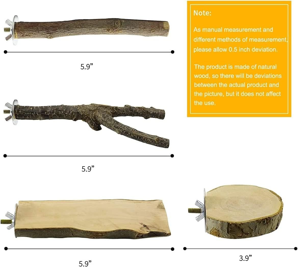Natural Wooden Bird Perches and Grinding Sticks for Parakeets, Cockatiels, Lovebirds, Budgies, and Conures - 4 Pack